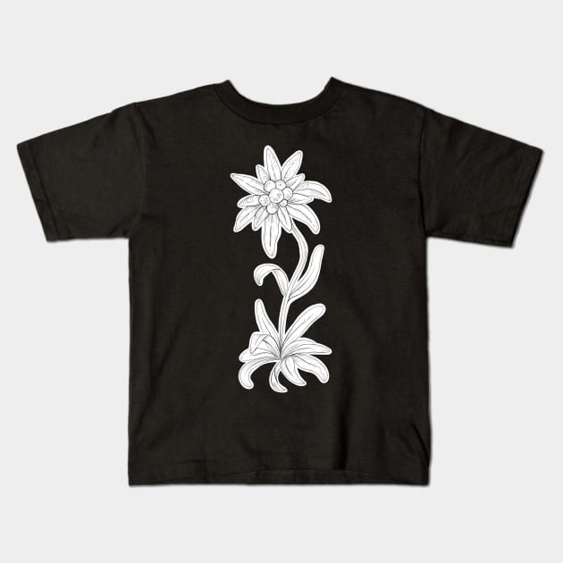 Edelweiss Flower Pen Drawing Kids T-Shirt by emmalouvideos